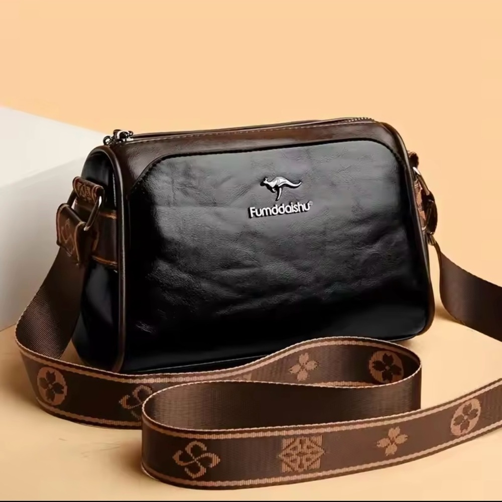 Genuine Leather Black/Dark brown Crossbody NWOT